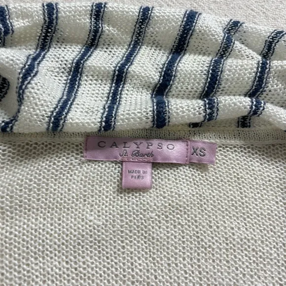 Calypso St Barth Linen Coastal Striped Shawl Collar‎ Tassel Cardigan XS