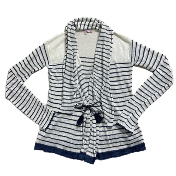 Calypso St Barth Linen Coastal Striped Shawl Collar‎ Tassel Cardigan XS