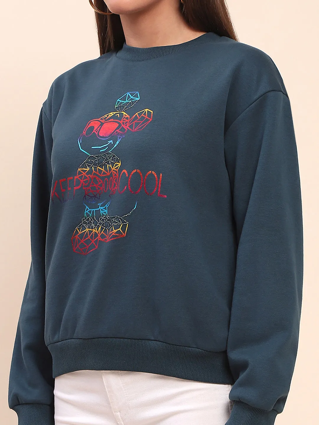 Camla Barcelona Cotton Disney Printed Teal Sweatshirt