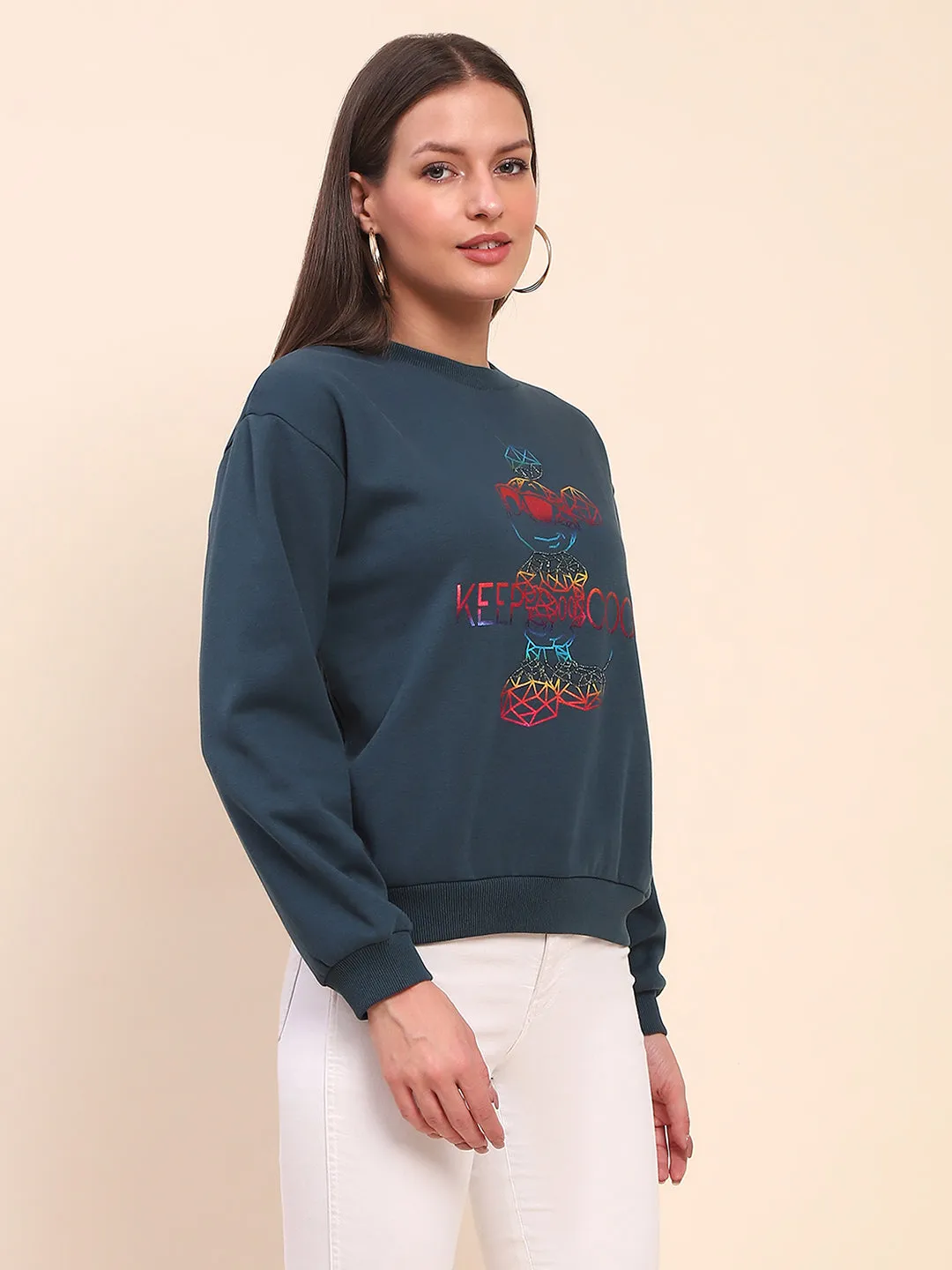Camla Barcelona Cotton Disney Printed Teal Sweatshirt