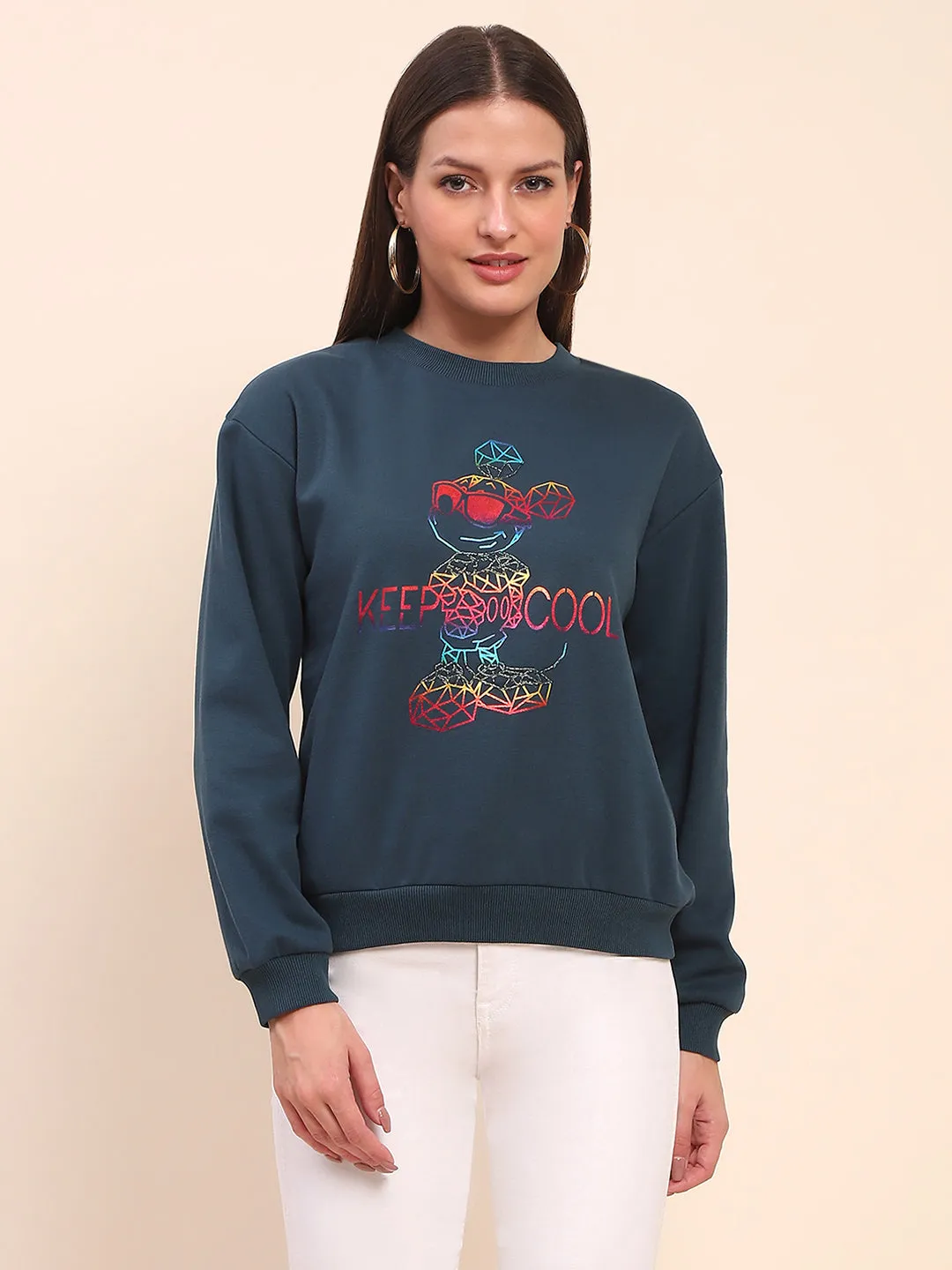 Camla Barcelona Cotton Disney Printed Teal Sweatshirt