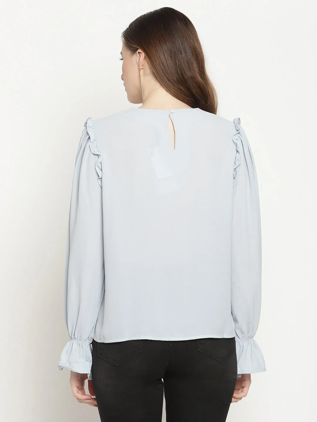 Camla Barcelona Poet Sleeve Powder Blue Ruffle Top