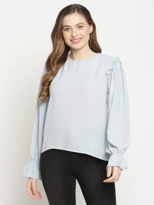 Camla Barcelona Poet Sleeve Powder Blue Ruffle Top