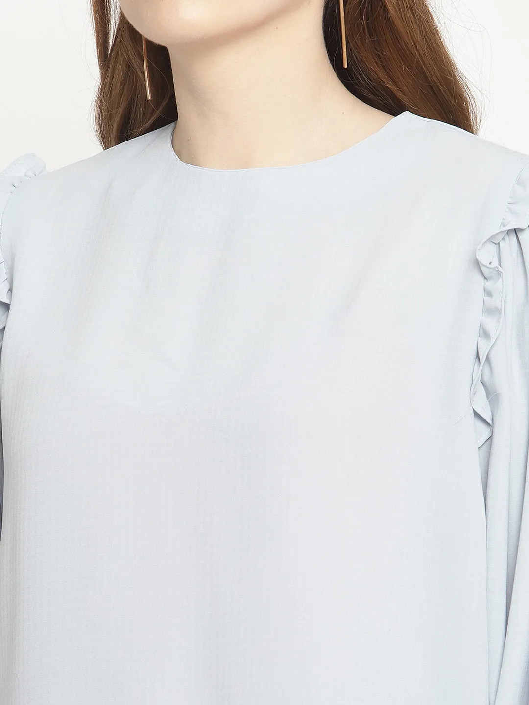 Camla Barcelona Poet Sleeve Powder Blue Ruffle Top