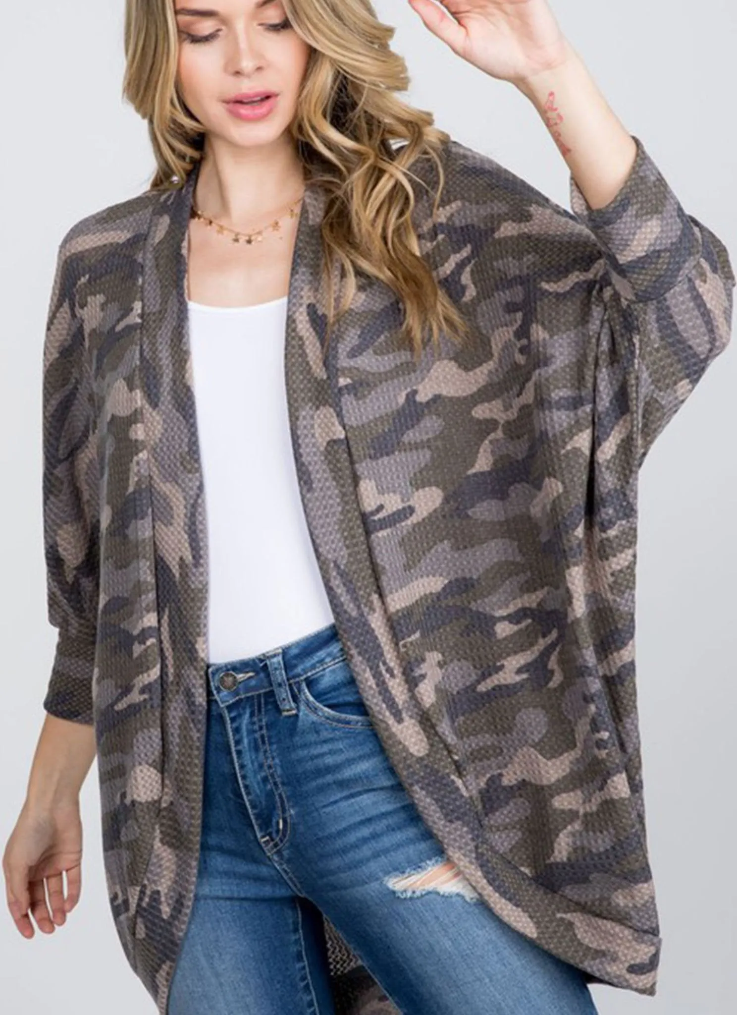 Camo Waffle Knit Cardigan