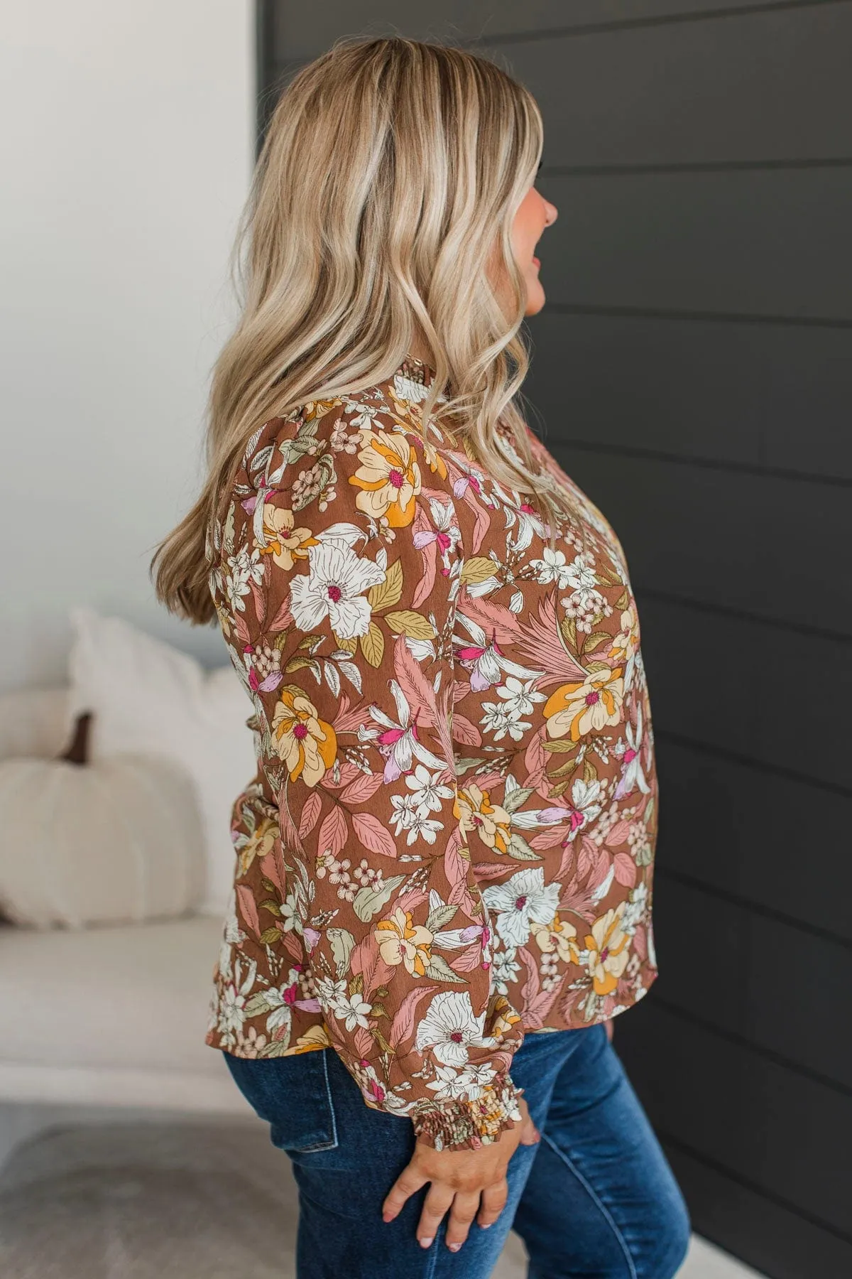 Captivate Your Heart Floral Blouse- Brown & Mauve