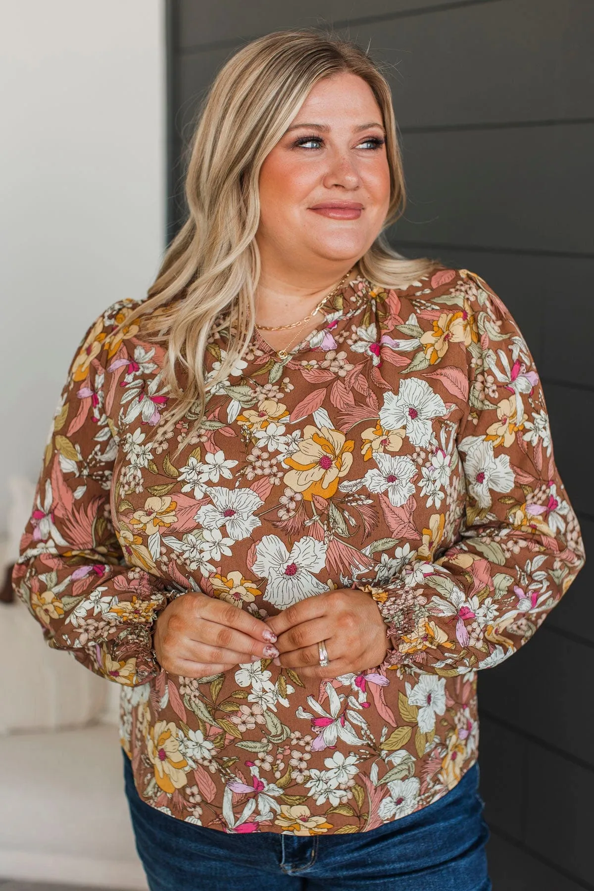 Captivate Your Heart Floral Blouse- Brown & Mauve