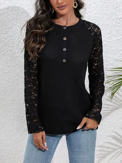 Carmen Half Button Raglan Sleeve Blouse