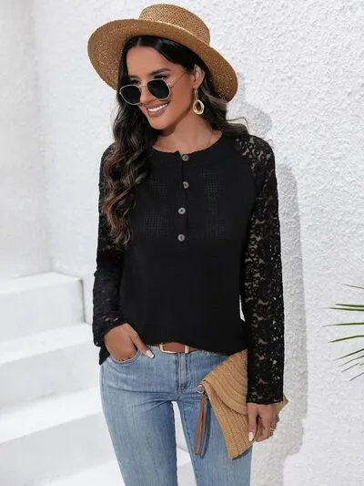 Carmen Half Button Raglan Sleeve Blouse