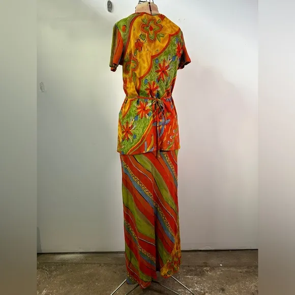 Carole Little Vintage 1990s Red Yellow and Green Maxi Skirt Set Size 4
