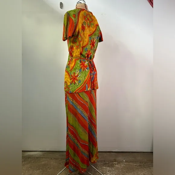 Carole Little Vintage 1990s Red Yellow and Green Maxi Skirt Set Size 4