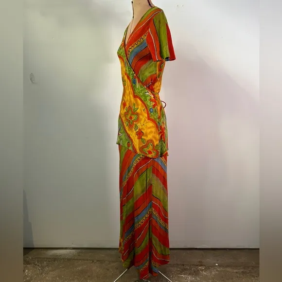 Carole Little Vintage 1990s Red Yellow and Green Maxi Skirt Set Size 4