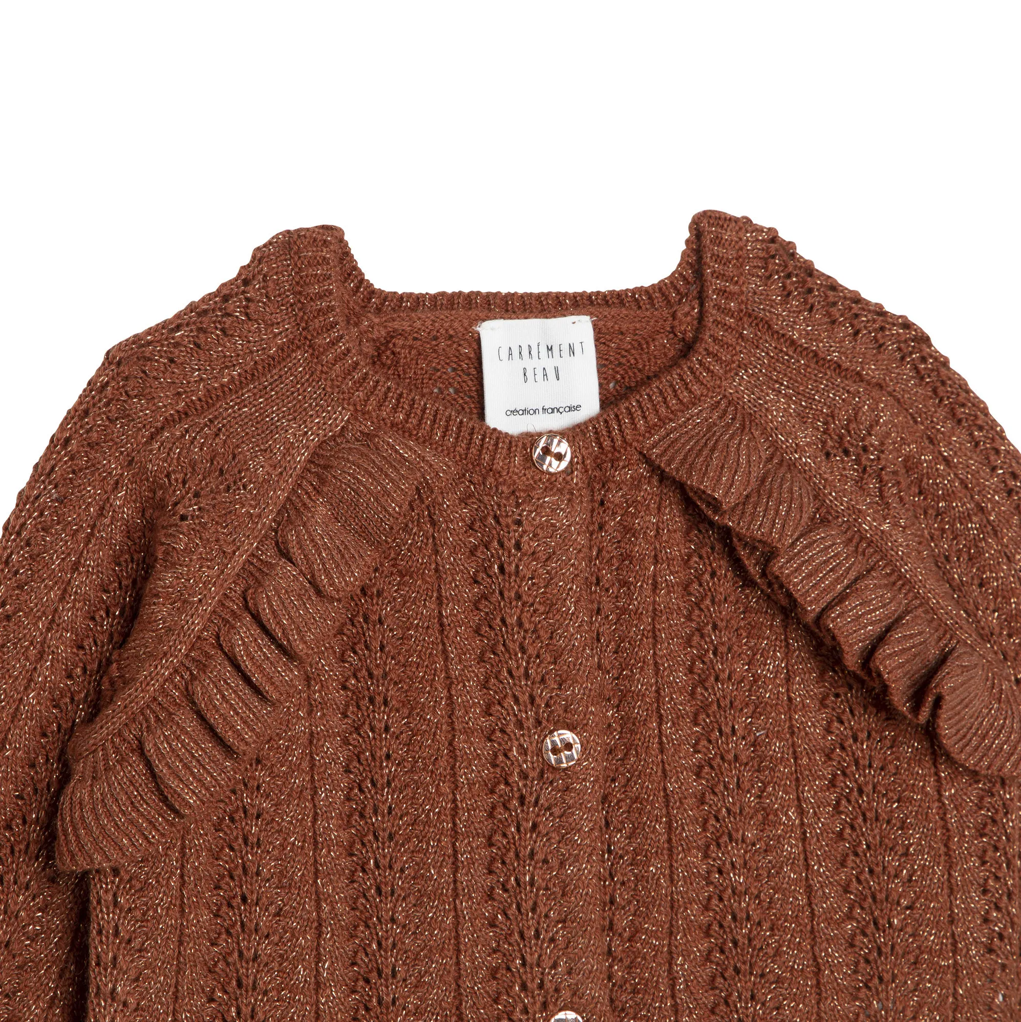 Carrement Beau - Knit Cardigan with Flounces - Chocolate Brown