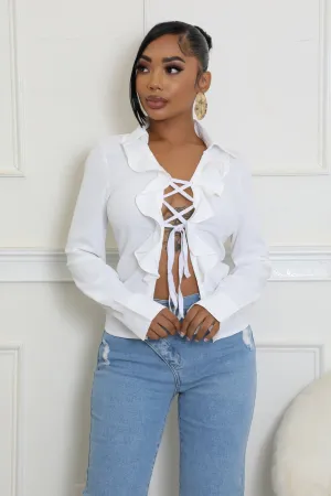 CAY1252P - RUFFLE TIE UP BLOUSE