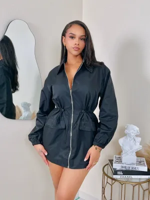CAY1336P - DRAWSTRING WAIST TRACK JACKET DRESS
