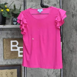 Cece Ruffled Flutter-Sleeve Short Sleeve Knit Top 7031619 Bright Rose Pink S