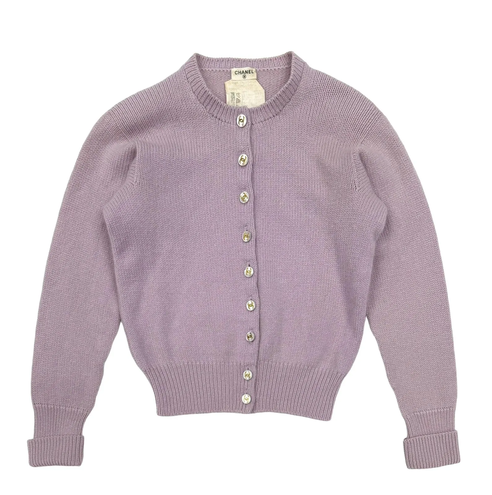 Chanel Purple Logo Button Down Cardigan