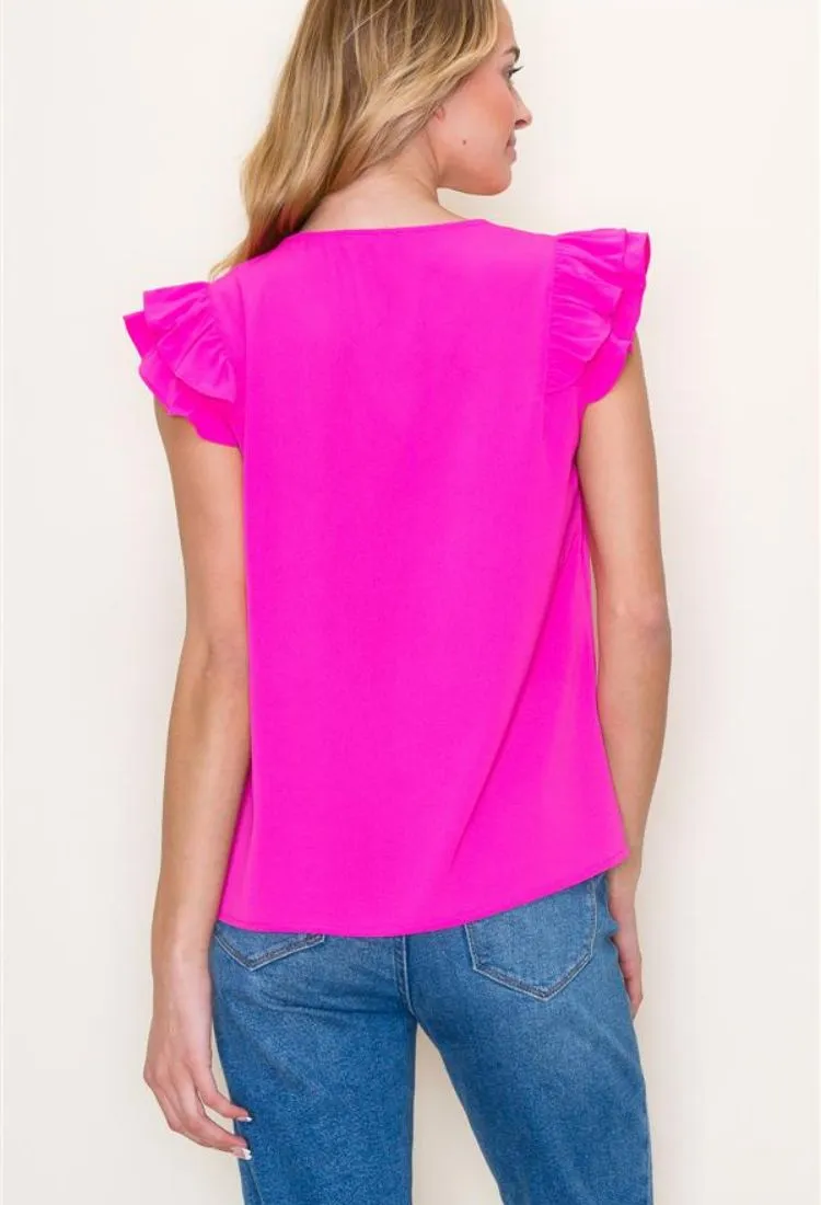 Charity V Neck Double Ruffle Sleeve Blouse