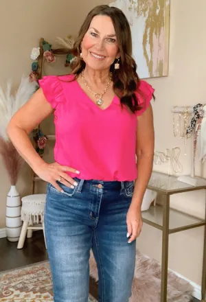 Charity V Neck Double Ruffle Sleeve Blouse