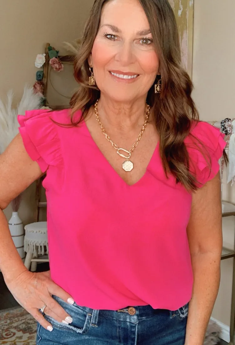 Charity V Neck Double Ruffle Sleeve Blouse