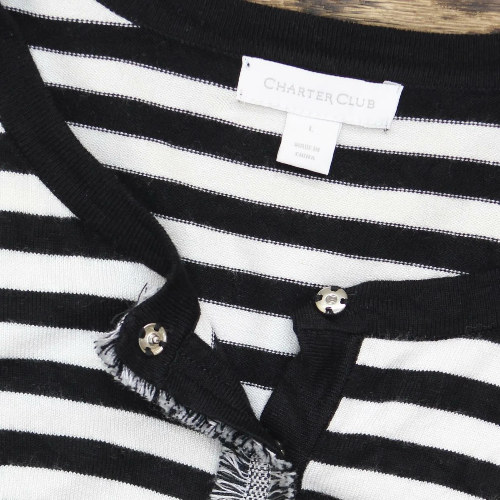 Charter Club Women's Striped Snap Front Cardigan Black / White Large