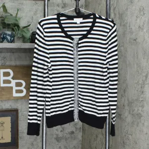 Charter Club Women's Striped Snap Front Cardigan Black / White Large
