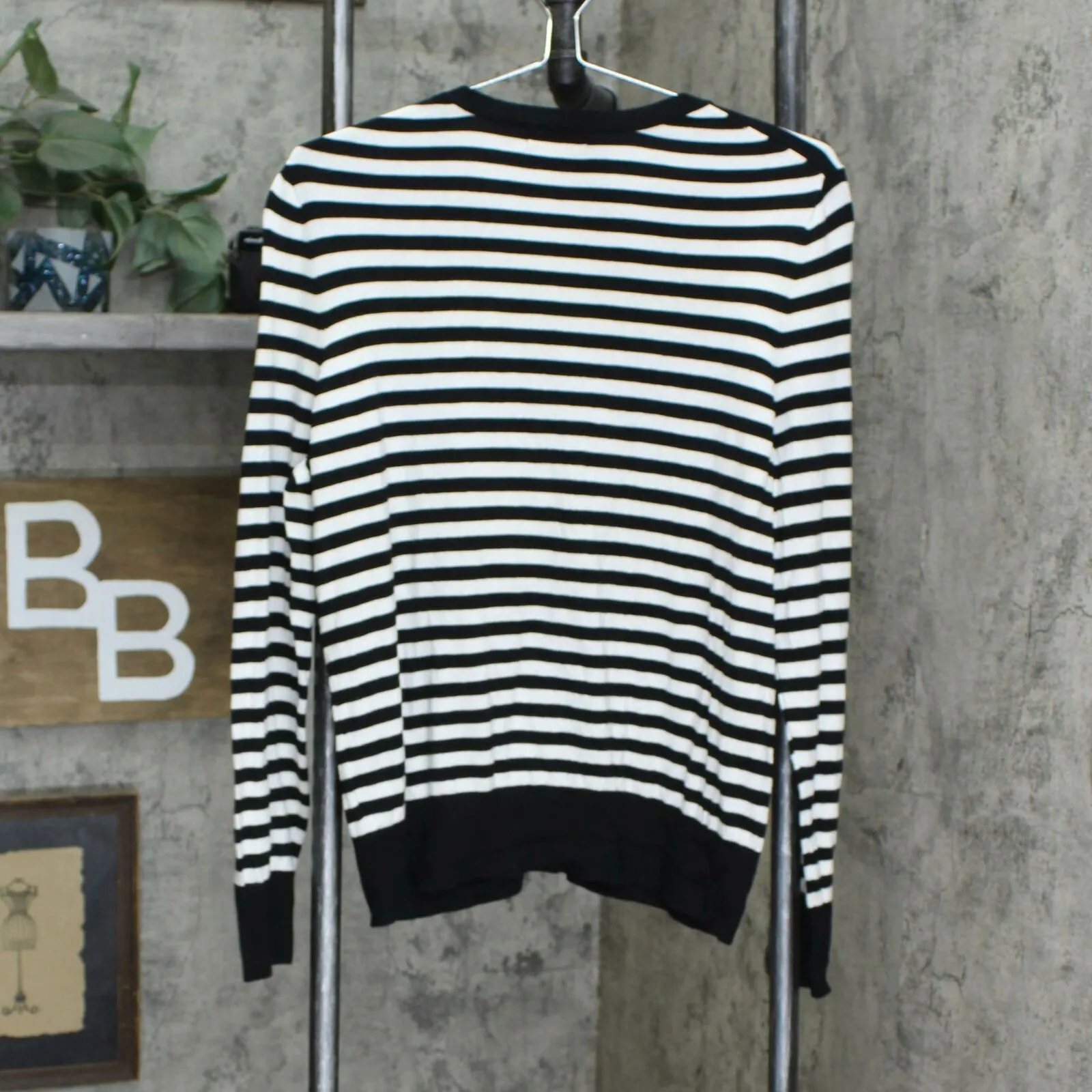 Charter Club Women's Striped Snap Front Cardigan Black / White Large