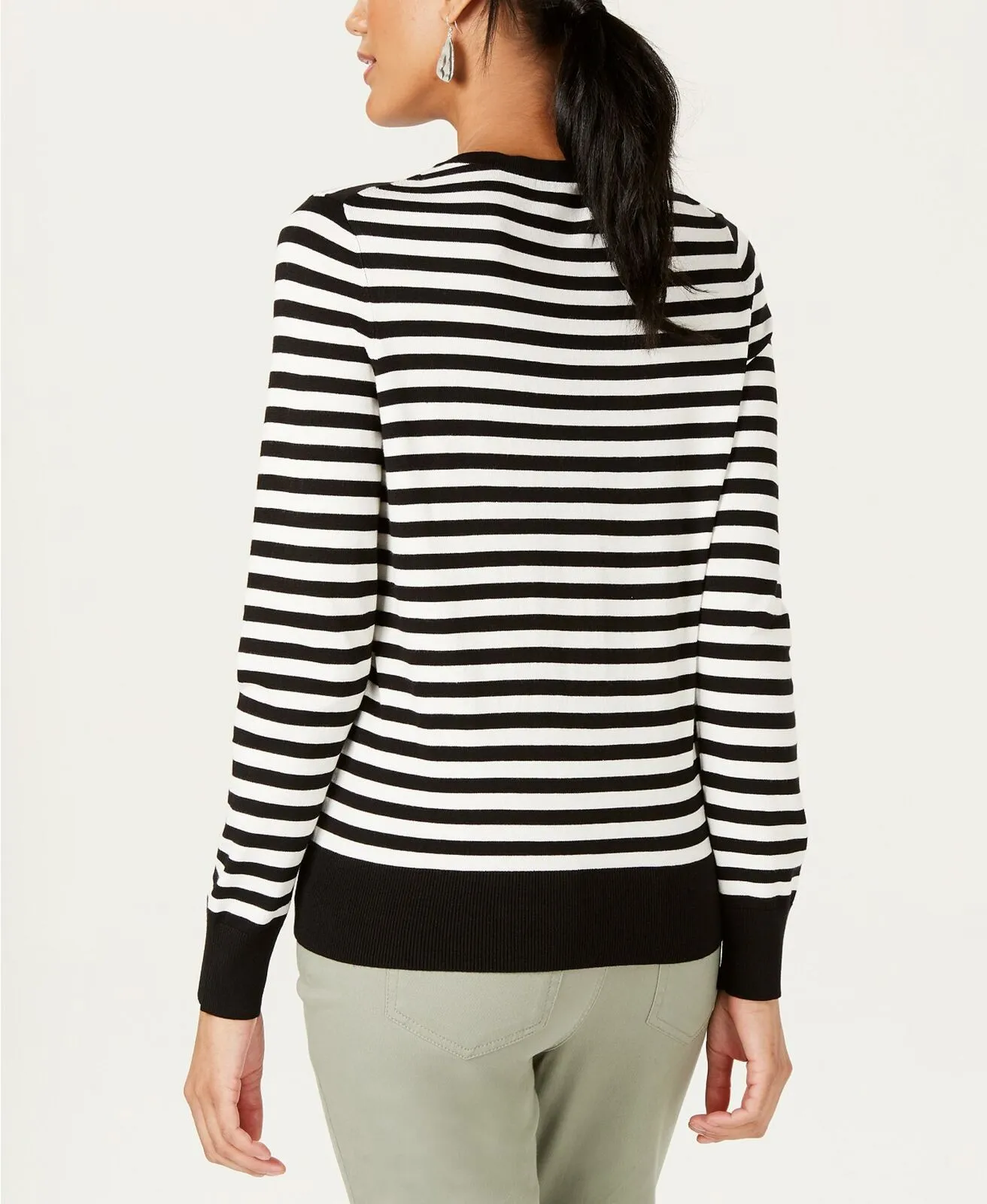 Charter Club Women's Striped Snap Front Cardigan Black / White Large