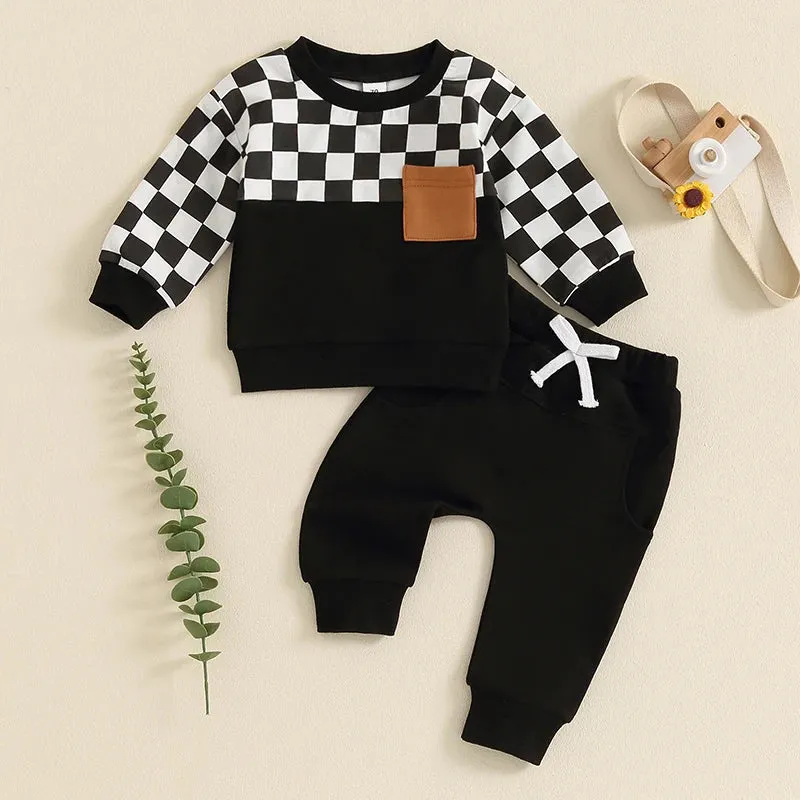 Checkerboard  Boys 2Pcs Sweatsuit