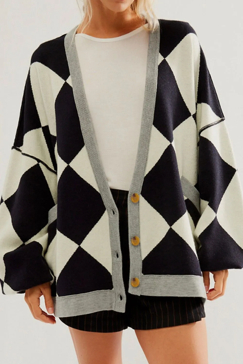 Checkered Button Up Cardigan