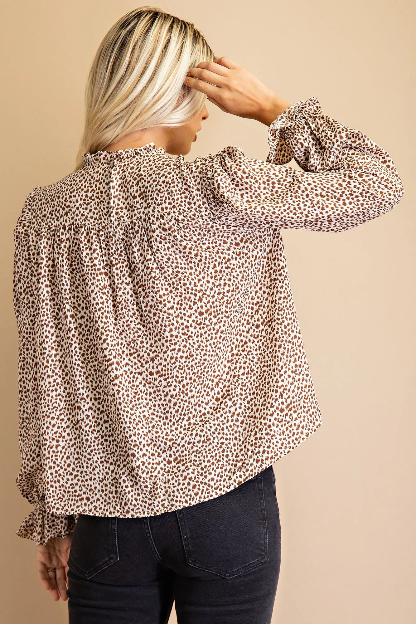Cheetah Frills Top: Ivory/Mocha