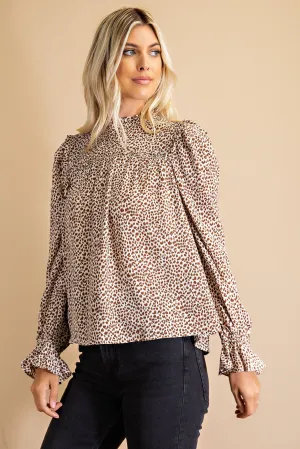 Cheetah Frills Top: Ivory/Mocha