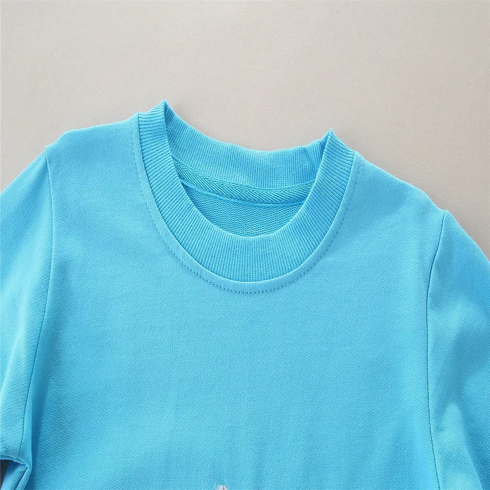 Children's Cute Running Bunny Print Long Sleeve Cotton Sweatshirt - Blue