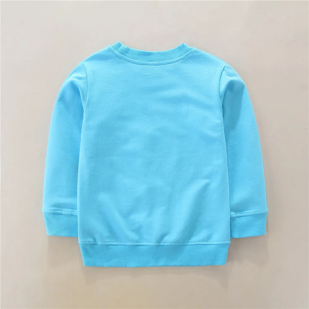 Children's Cute Running Bunny Print Long Sleeve Cotton Sweatshirt - Blue