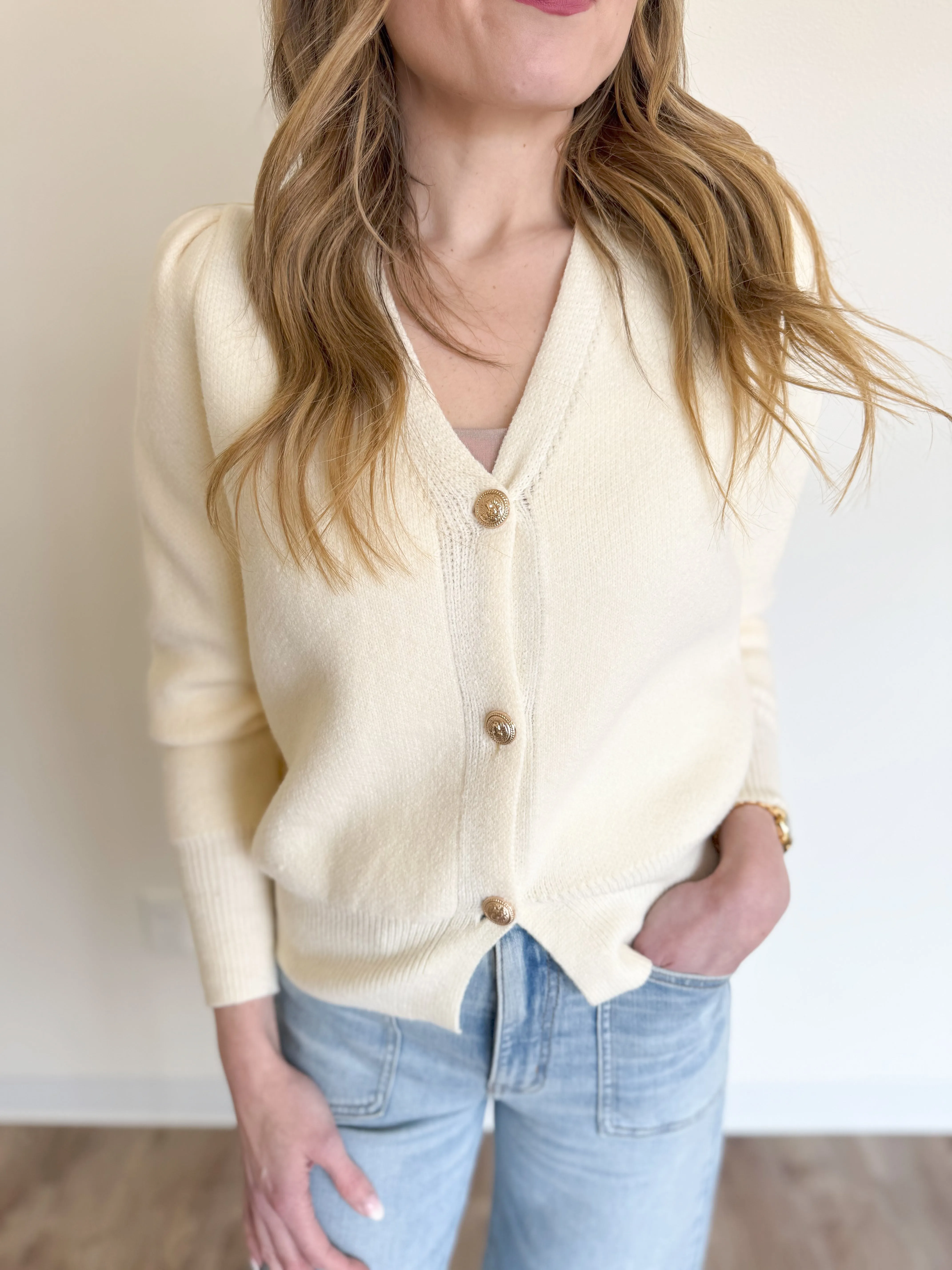 Clover Button Down Cardigan in Cream