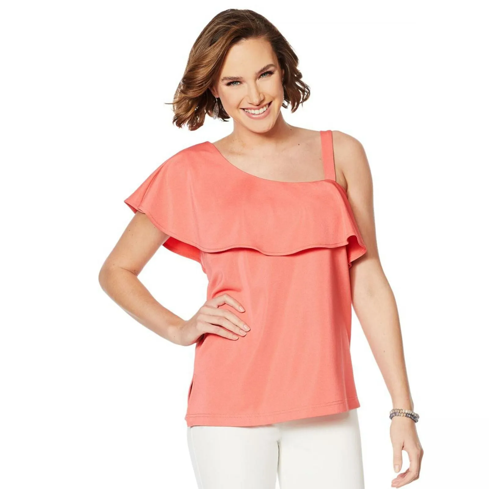 Colleen Lopez Women's Asymmetric Off-Shoulder Flounce Top