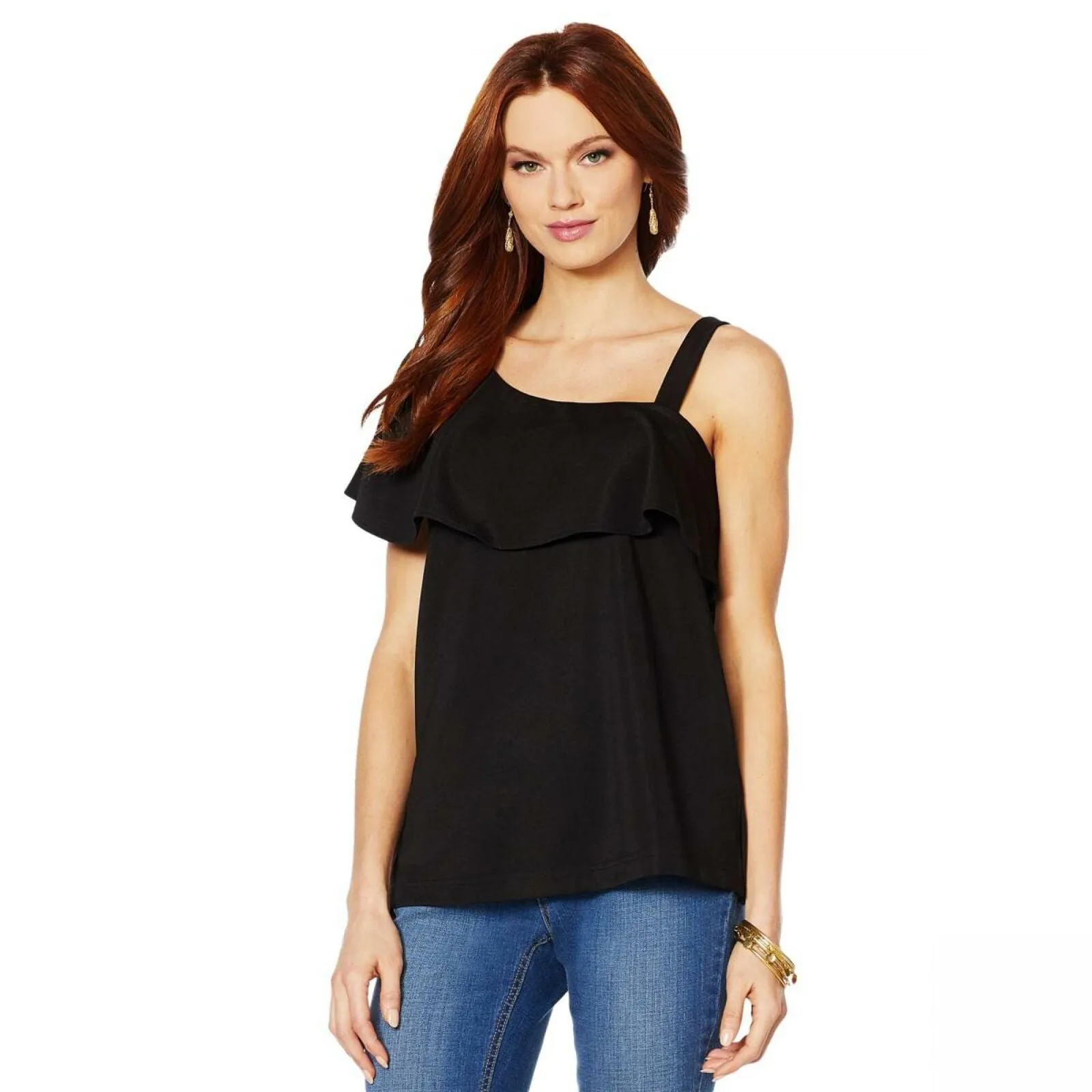 Colleen Lopez Women's Asymmetric Off-Shoulder Flounce Top