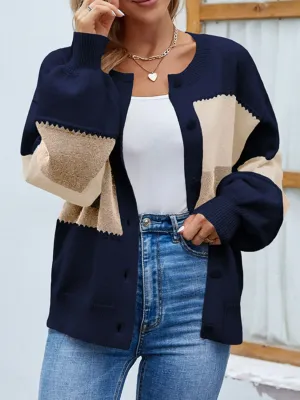Color Block Lantern Sleeve Button Down Cardigan-Online Exclusive