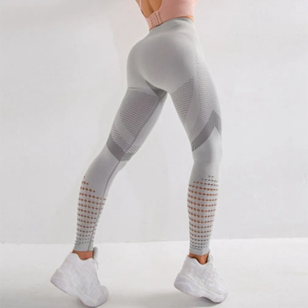 ContiNent 33 High Waist Fitness Leggings Women Sexy Seamless Leggings Hollow Printed Workout Pants Push Up Slim Elasticity