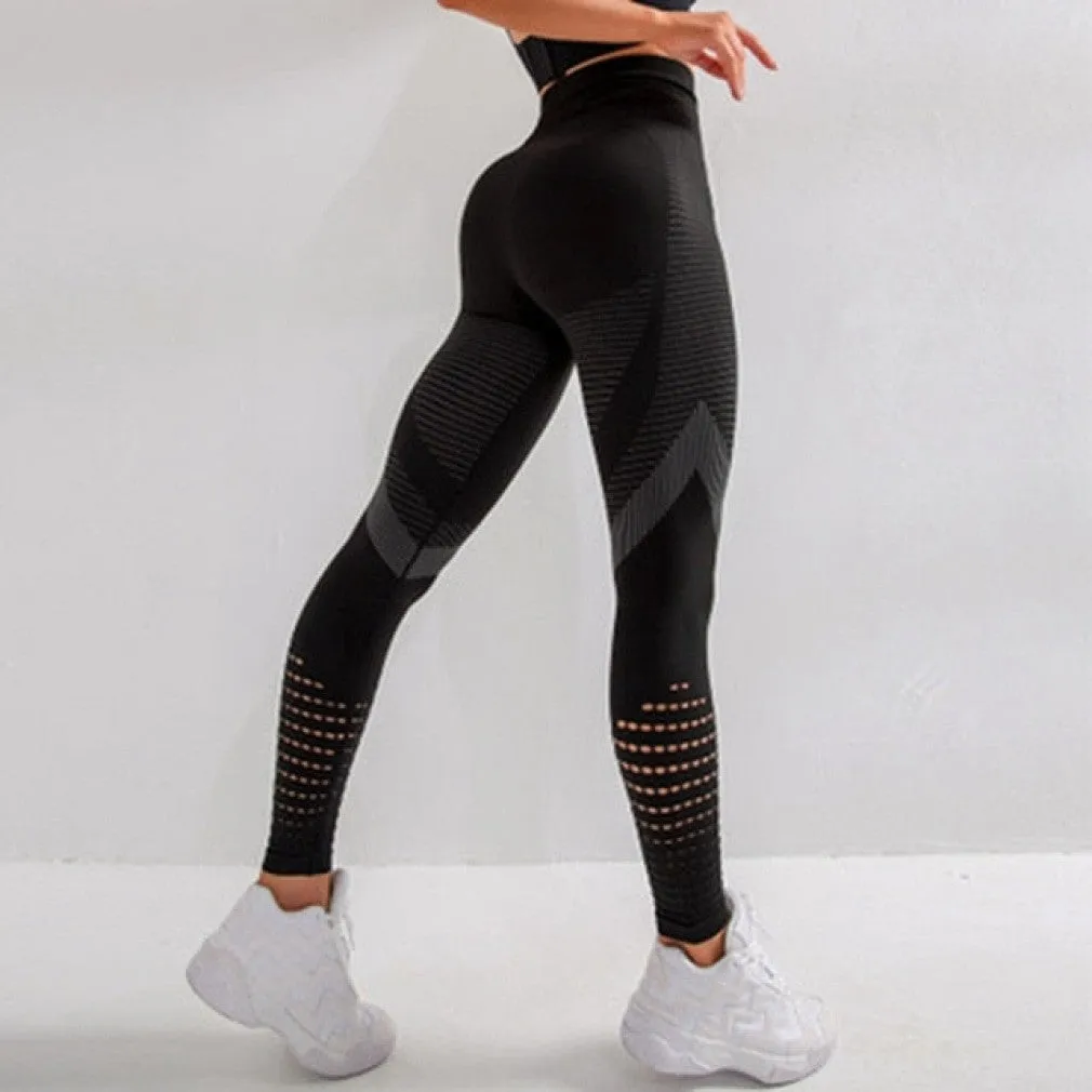 ContiNent 33 High Waist Fitness Leggings Women Sexy Seamless Leggings Hollow Printed Workout Pants Push Up Slim Elasticity