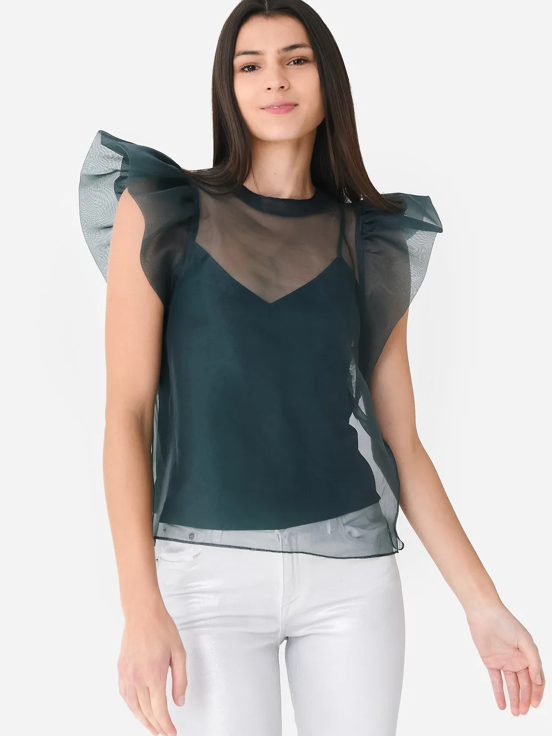 Corina Organza Ruffle Sleeve Top