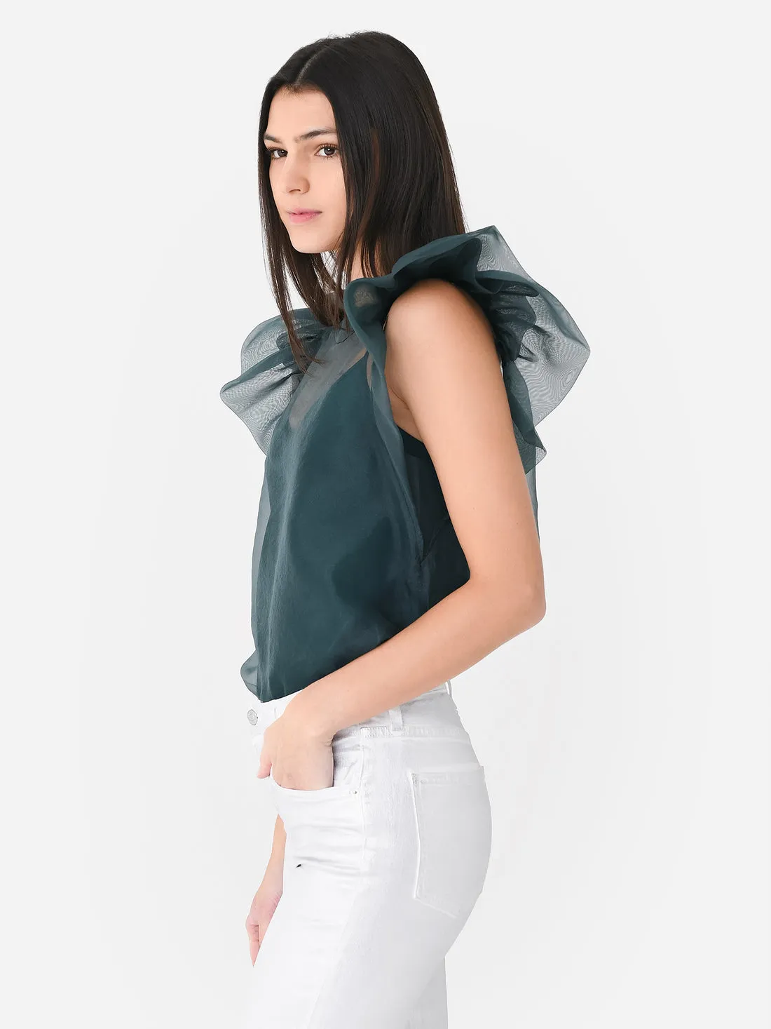 Corina Organza Ruffle Sleeve Top