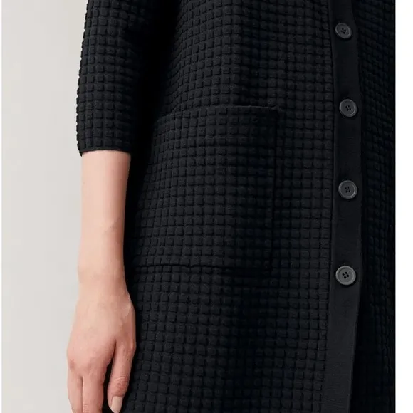Cos black textured button down A- line cardigan sweater car coat. Size L 12/14