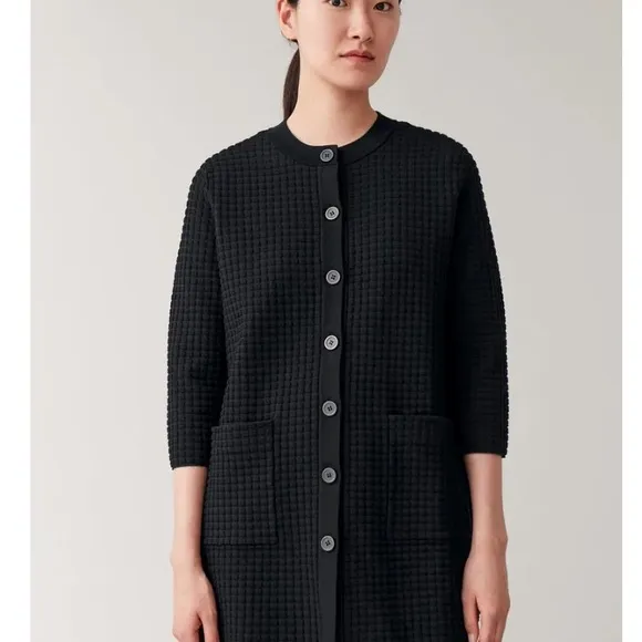 Cos black textured button down A- line cardigan sweater car coat. Size L 12/14