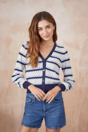 Cotton Navy Striped Cardigan Sweater