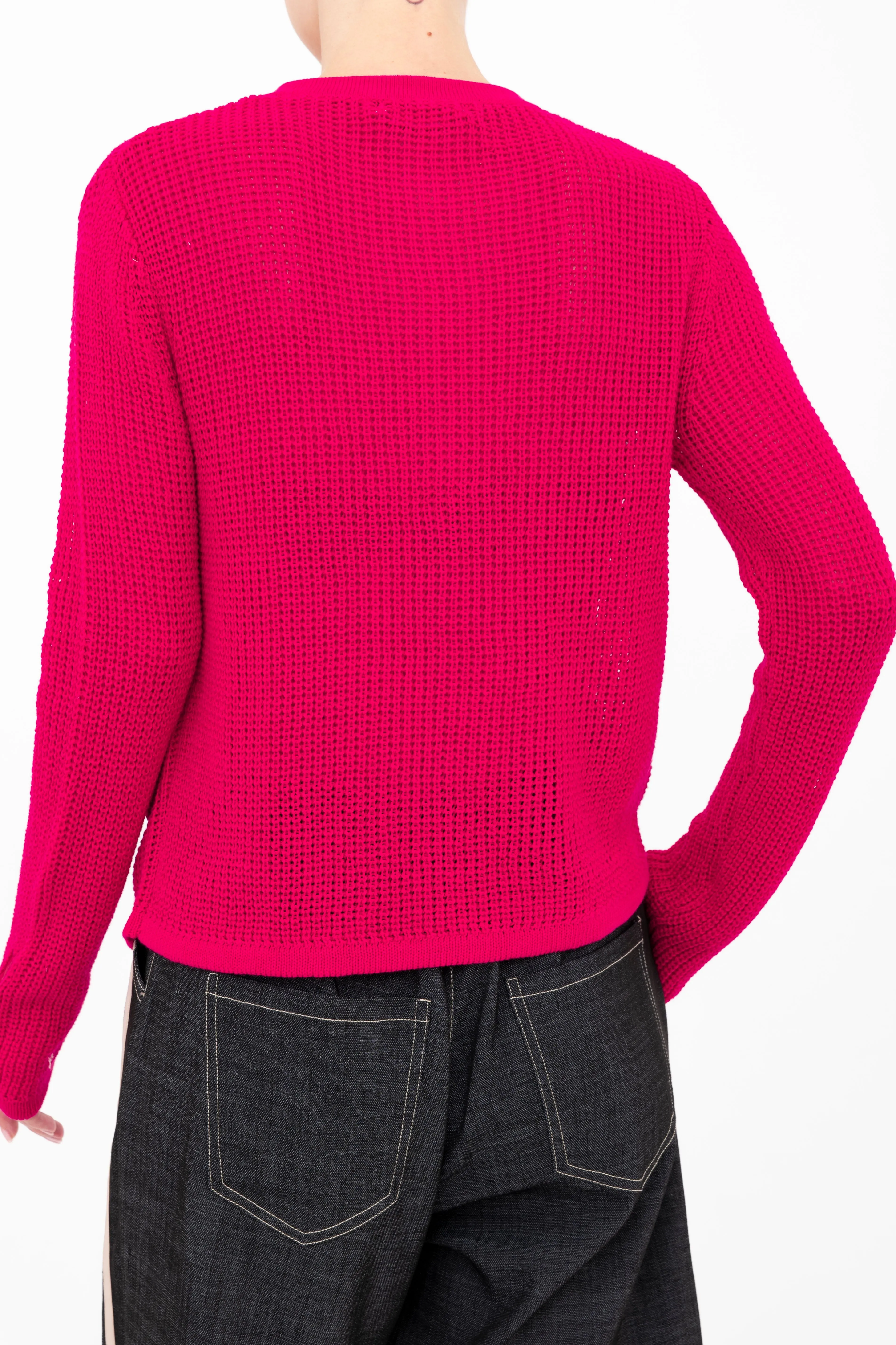 Cotton Waffle Knit Crew Neck Cardigan - BIJOUX