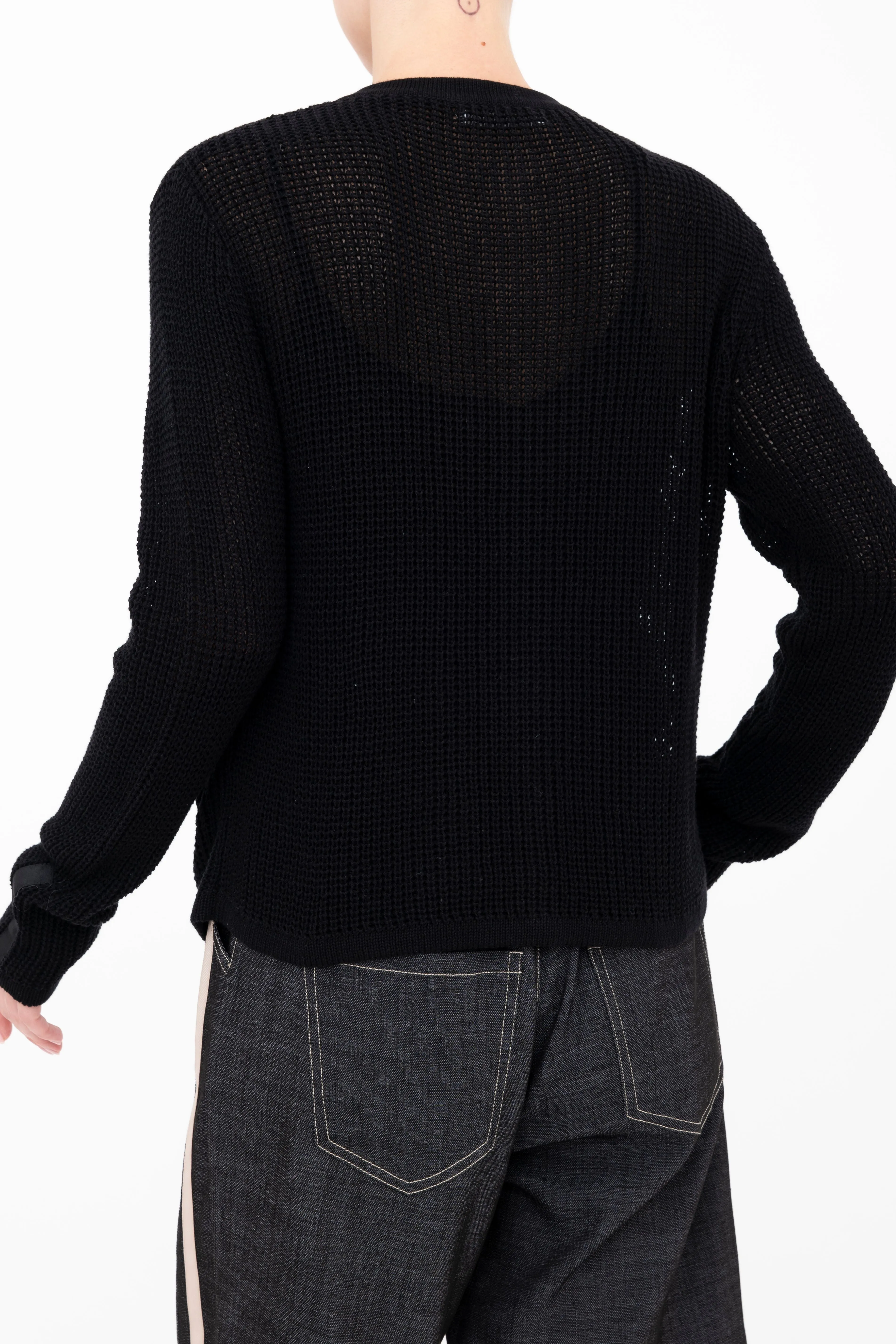 Cotton Waffle Knit Crew Neck Cardigan - BIJOUX