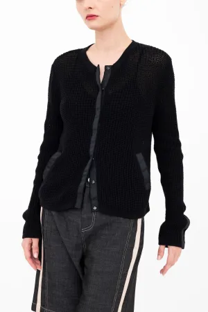 Cotton Waffle Knit Crew Neck Cardigan - BIJOUX