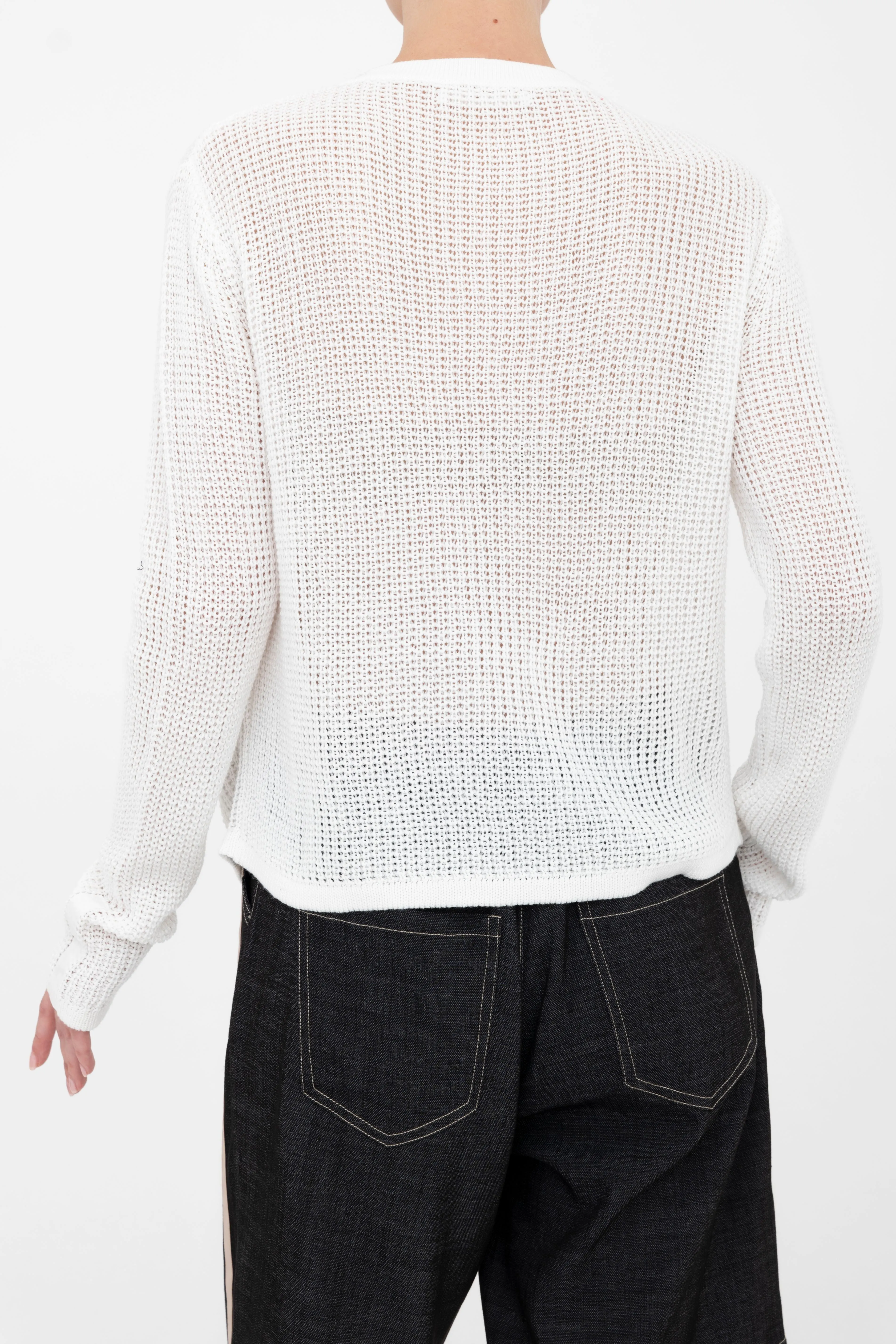 Cotton Waffle Knit Crew Neck Cardigan - BIJOUX