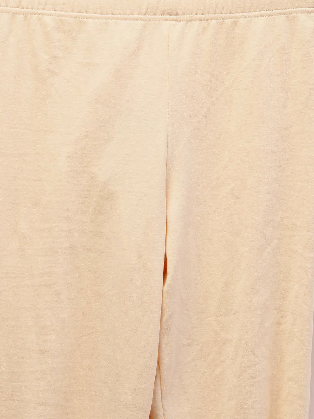 Cream Solid Cotton Lycra Leggings